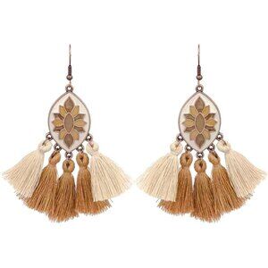 Brown Tassels Oval Shaped Enamal Dangle Statement Vintage Earring for Women